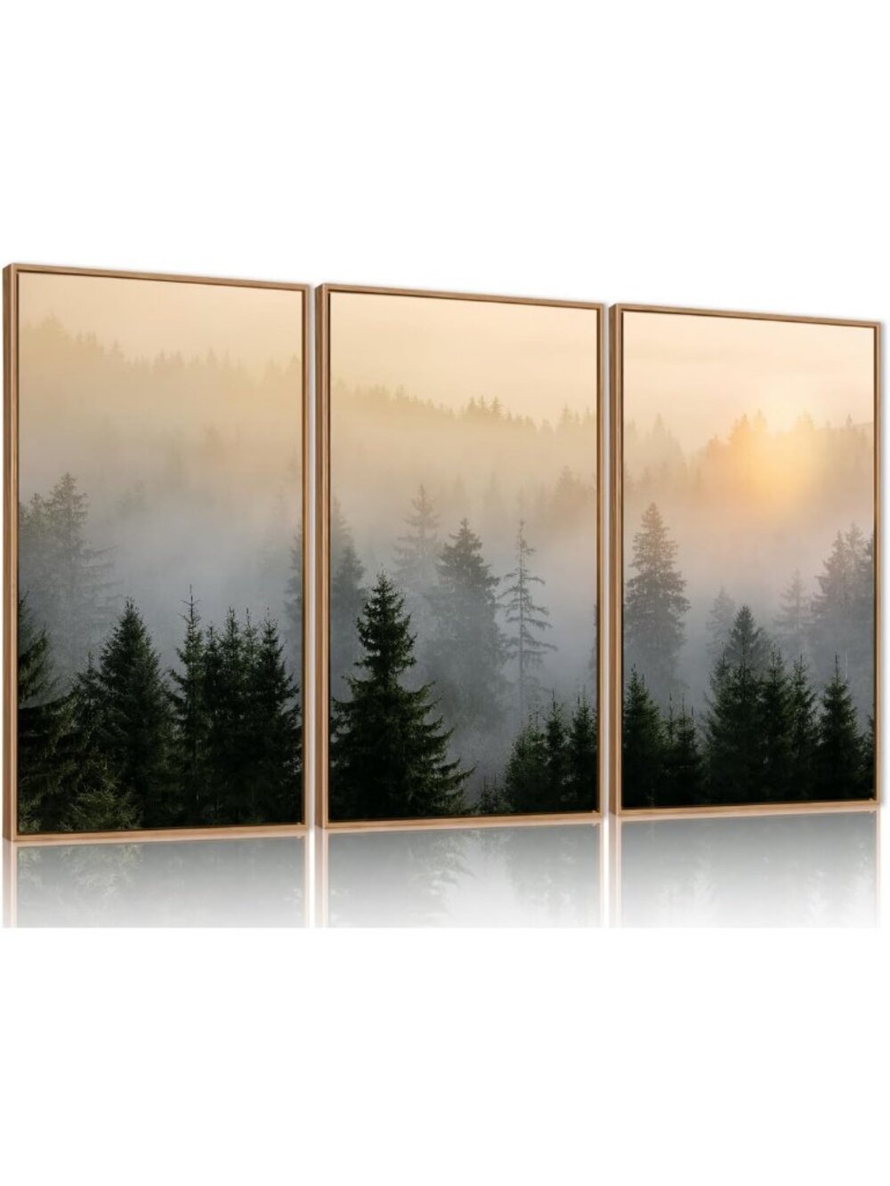 3-Piece Framed Mountain Wall Art Set - Foggy Pine Tree Canvas Decor for Home